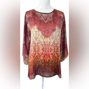 Kasper Red Graphic 3/4 Sleeve Blouse